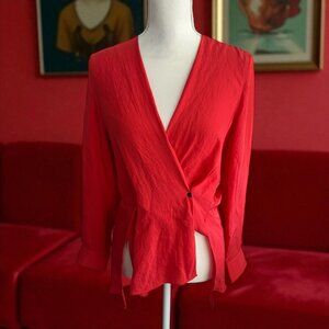 RAG & BONE Red Kimono Detail Long Sleeve Top Size XS